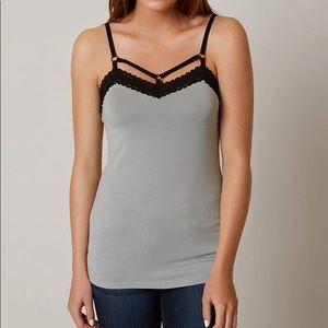 BKE Lace Strappy Grey Cami Tank